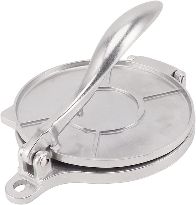 Tortilla Pers - Pizzadeeg Maker - Traditioneel Gebak Maken - Handmatig Aluminium - 16 cm - Zilver