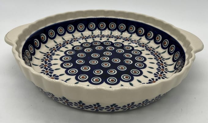 Quichevorm 24 cm met handvat blauw bloem groen blad