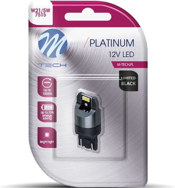 M-Tech LED - W21/5W T20 12V - Platinum - Canbus - 6x Led diode - Wit - Enkel