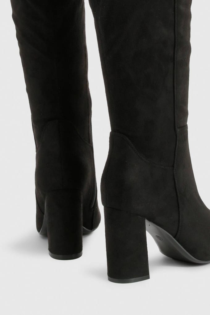 boohoo Dames Over-de-knie laarzen met brede pasvorm | Black | Maat: 7