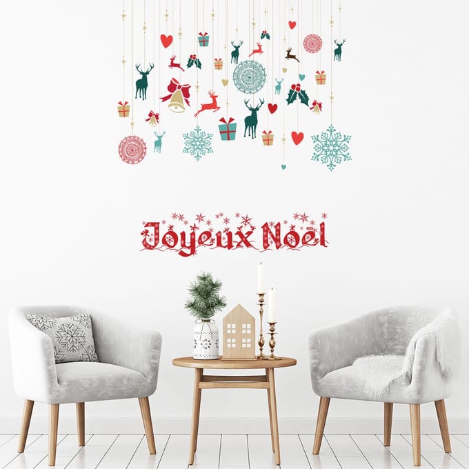 Kerststickerdecoratie, Vrolijk Kerstmis - Kerststickers - feestdecoraties - 80x90cm