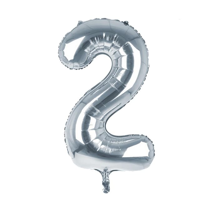 Cijfer Ballon '2'  Zilver (100CM)