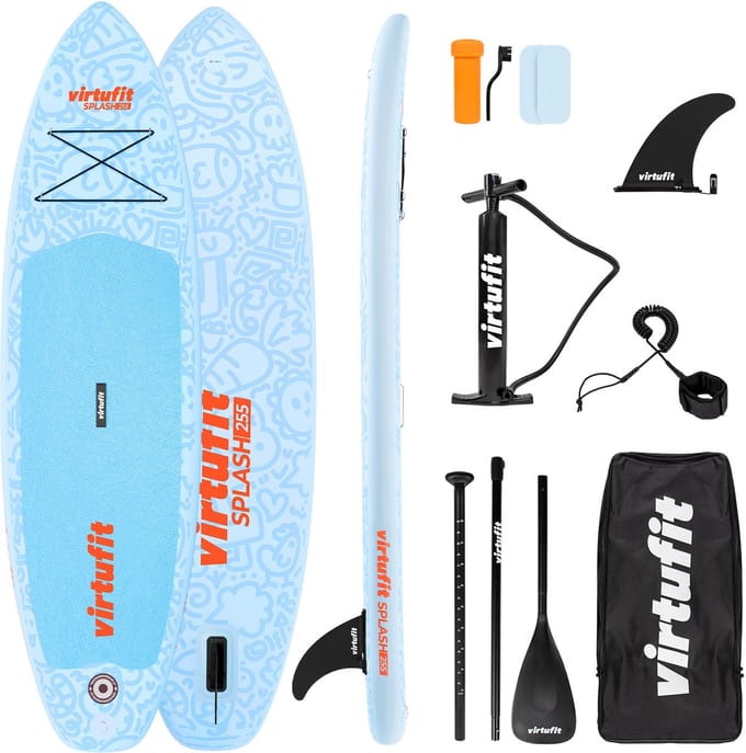 Virtufit Splash Opblaasbaar SUP Board 255 cm - Complete Set - Inclusief Pomp, Peddel, Draagtas, Accessoires - Stand Up Paddle Board - Blauw / Oranje