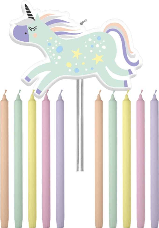 Folat - Verjaardagskaarsjes Unicorns & Rainbows 10 cm - 11 stuks