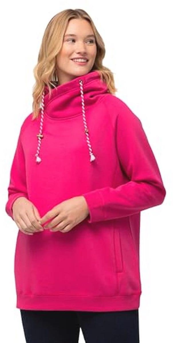 Comfortabele dames sweatshirt met brede opstaande kraag en koord