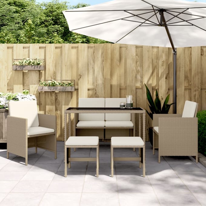 vidaXL - 6-delige - Tuinset - met - kussens - poly - rattan - beige