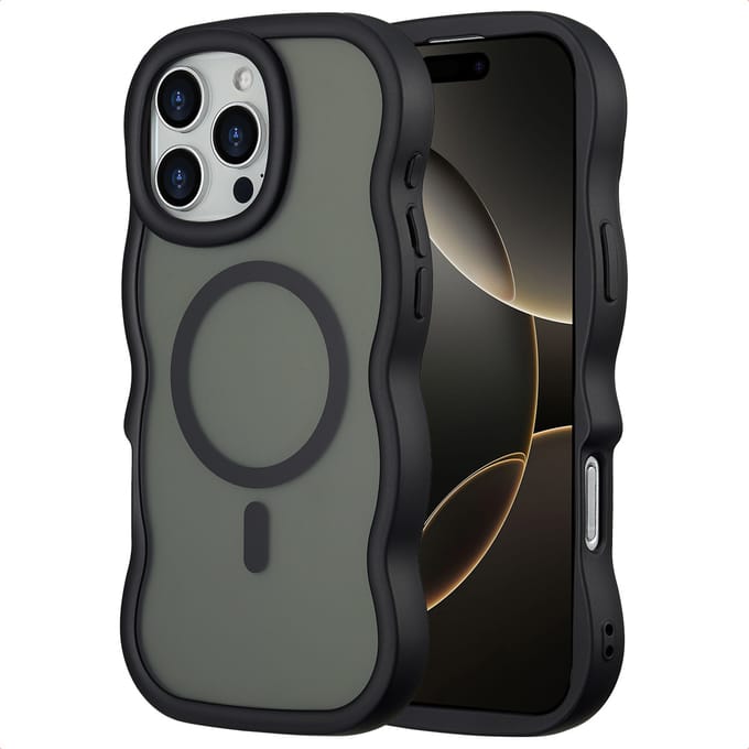 Selencia Wavy Case - Golvend Hoesje geschikt voor Apple iPhone 16 Pro Max - Zwart