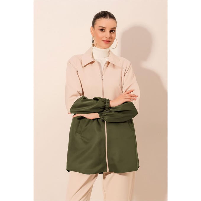 Kleurgeblockeerde Trenchcoat met Rits