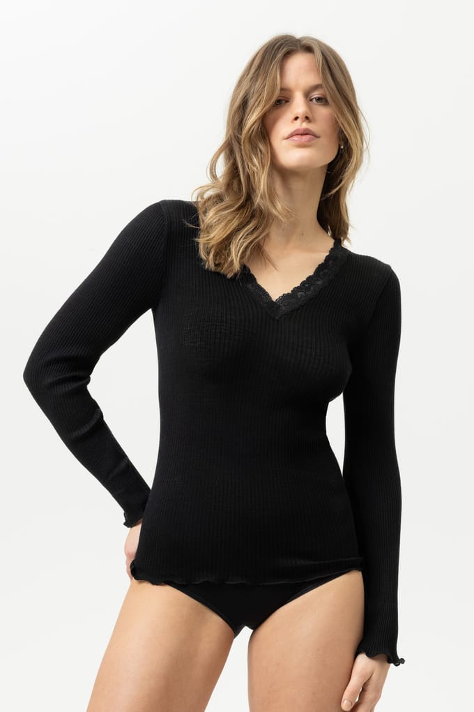 T-shirt lange mouw Serie Wool Expressive Zwart
