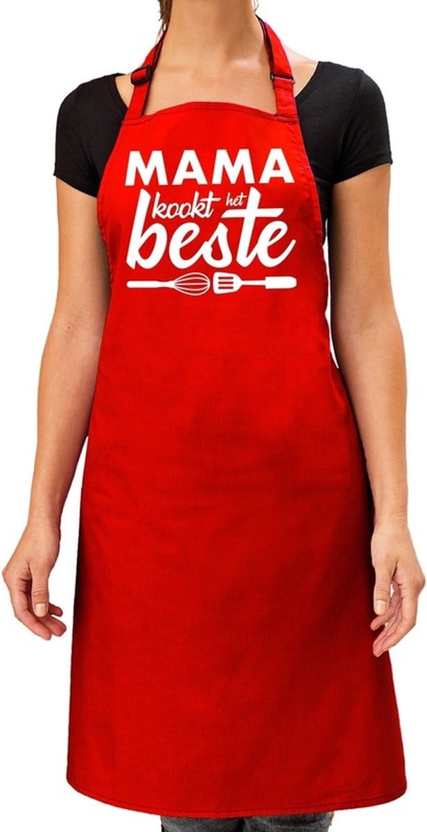 Mama kookt het beste keukenschort rood voor dames - Moederdag - bbq schort