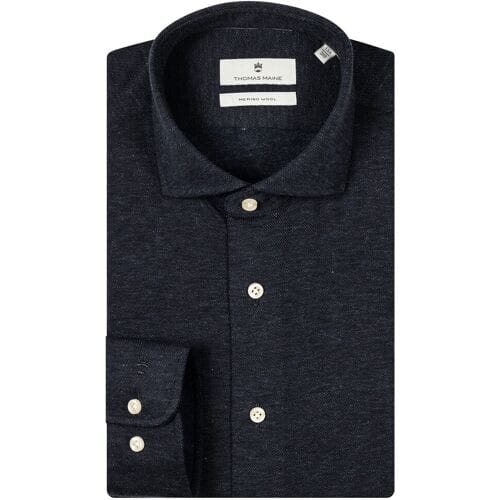 Thomas Maine Overhemd Roma Modern Kent Jersey Piqué Melange Navy / male