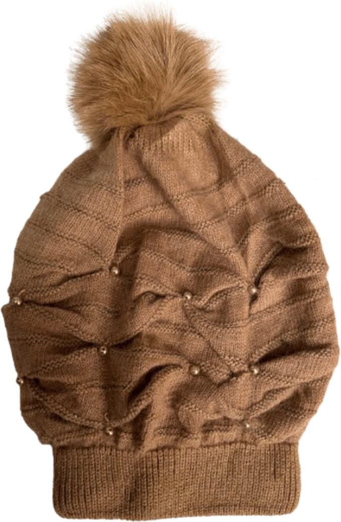 Fashionable Warme Dames Muts / Beanie | Met Pom Pom - Beige