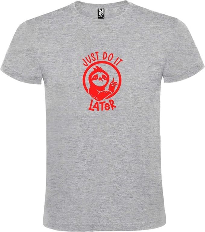 Grijs T shirt met print van " Just Do It Later " print Rood size M