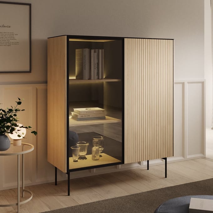 Meubella - Okari - Vitrinekast - Eikenpatroon - 107x39x127 cm