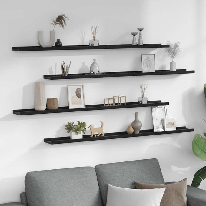 vidaXL - Wandschappen - 4 - st - 115x9x3 - cm - zwart