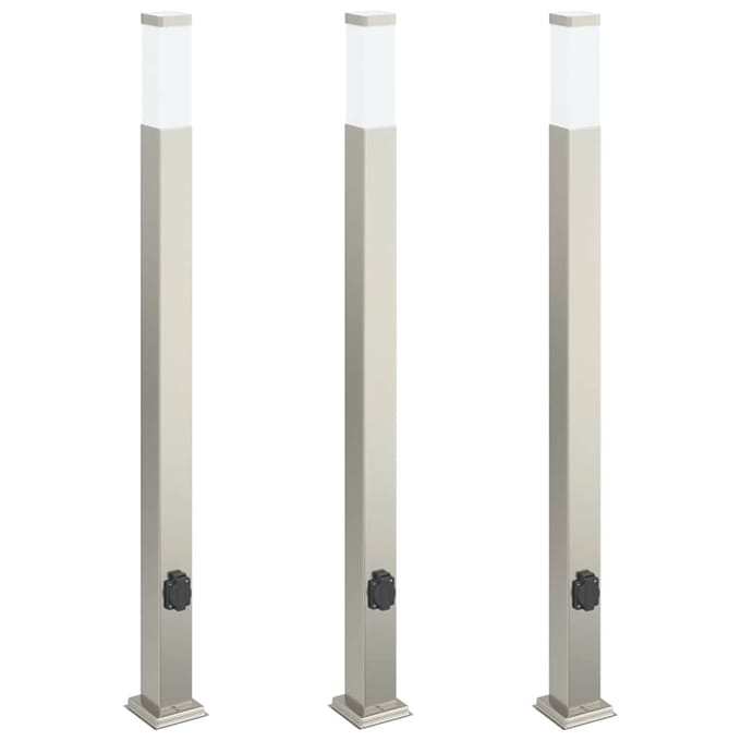 vidaXL Bolderverlichting met stopcontact 3 stuks 110 cm RVS IP44