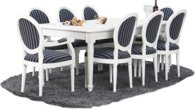 Mozart - Eethoek - Tafel met 8 Rococo stoelen - Barok stijl - Cremewit