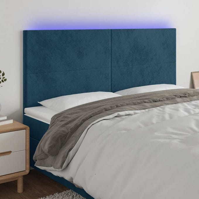 vidaXL - Hoofdbord - LED - 160x5x118/128 - cm - fluweel - donkerblauw