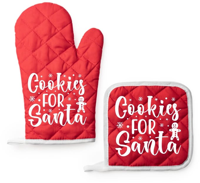 EIZOOK Kerst Kookset – Rode Ovenwant en Pannenlap met Speelse Tekst Print - COOKIES FOR SANTA