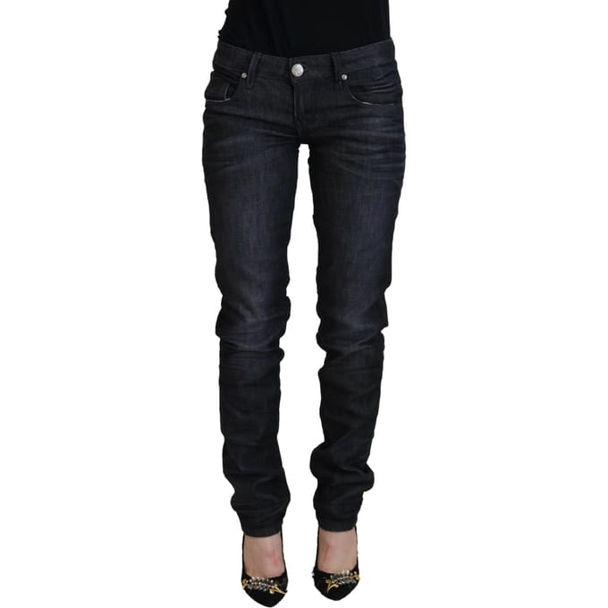 Acht Zwarte Katoenen Lage Taille Slim Fit Dames Casual Denim Damesjeans