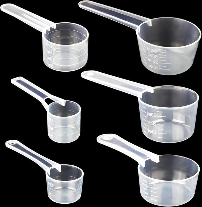 6-Piece Transparent Measuring Spoon Set with Scale - Grammeter for Coffee, Washing Powder - Protein Dispenser for Chef and Home .