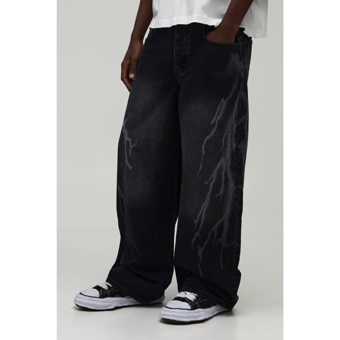 Lightning Laser Baggy Fit Jeans | Washed Black | Size 62R