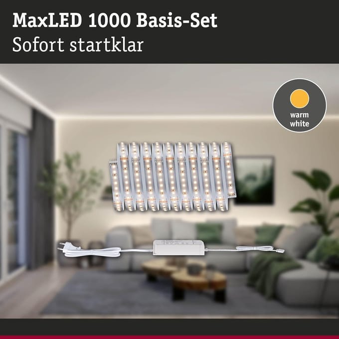 ' Paulmann 71242 MaxLED 1000 LED-strip warm wit basisset 3m 22W 1100lm/m 128 LED's/m 2700K 40VA'