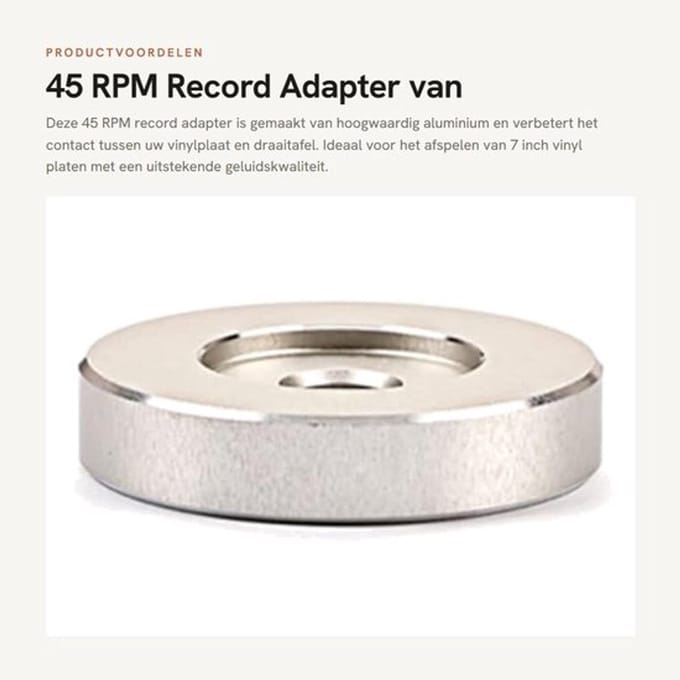 45 RPM Record Adapter van Aluminium voor Draaitafels