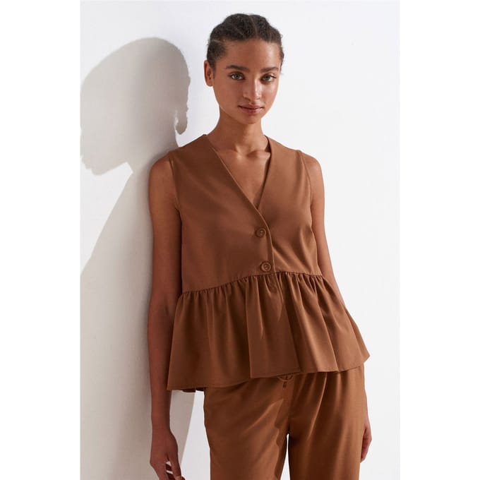 Mouwloze Crepe V-hals Knopblouse