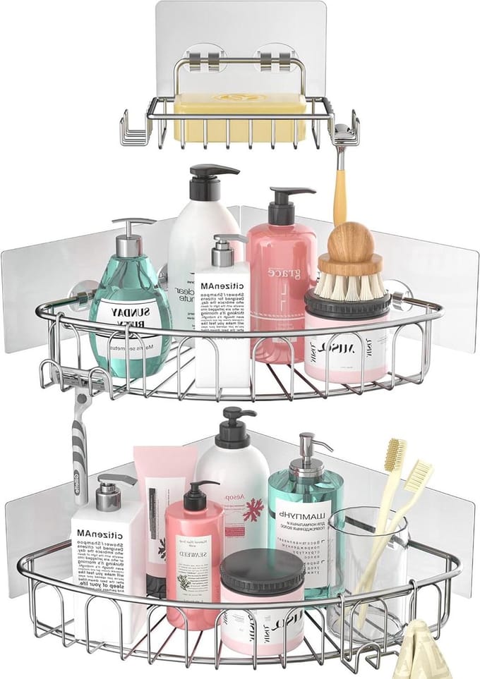 Hoek Douche Caddy Mand Rack - RVS Wandmontage - 3 stuks