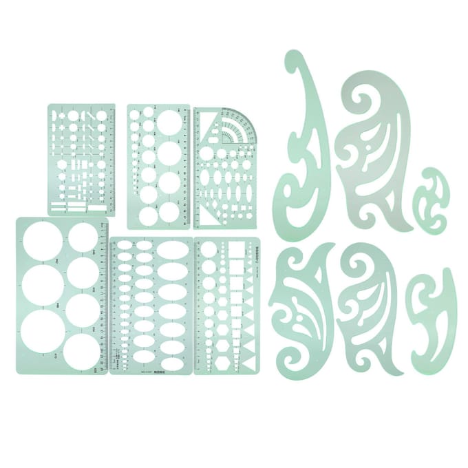 12 Stuks Tekensjabloon Multifunctionele Meetkundige Plastic Ontwerpsjablonen white