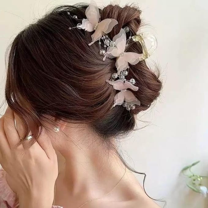 Dames Mesh Vlinder Super Fee Haaientand Haarklem, Achterkant Hoofd Haarklem, Elegant En Romantisch Haaraccessoire roze