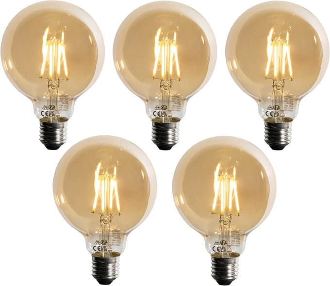 LUEDD Set van 5 E27 dimbare LED lamp G95 5W 450 lm 2700K