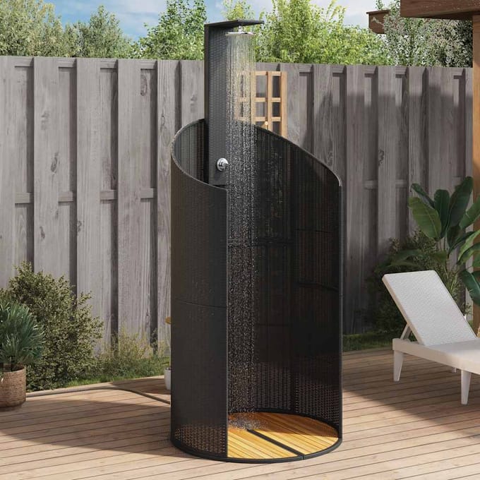 vidaXL - Buitendouche - 100x100x241,5 - cm - poly - rattan - en - acaciahout - zwart