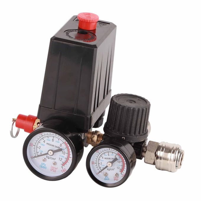Luchtcompressor Drukschakelaar 1/4 inch 4 Gaten Controller Regulator Klep 90-120 PSI 220V wit