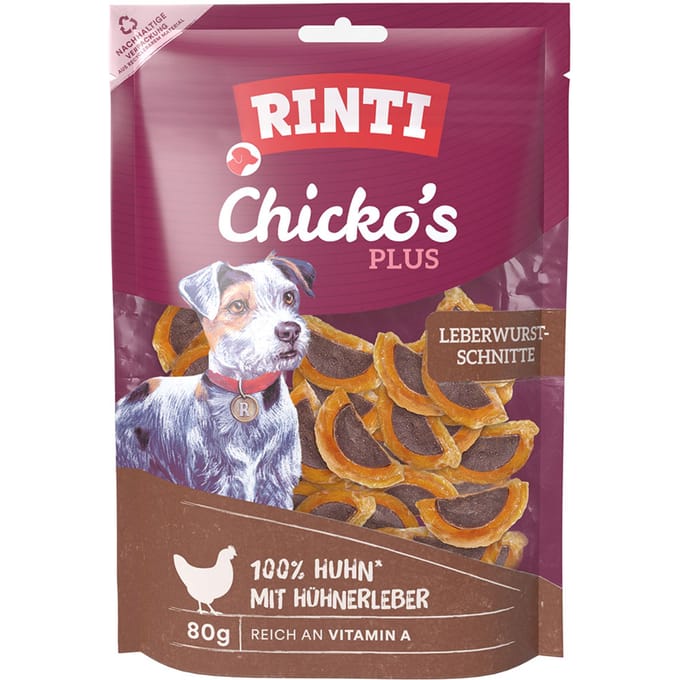 Rinti - Chicko Plus Snack 12x80g - Schijfjes leverworst met kip