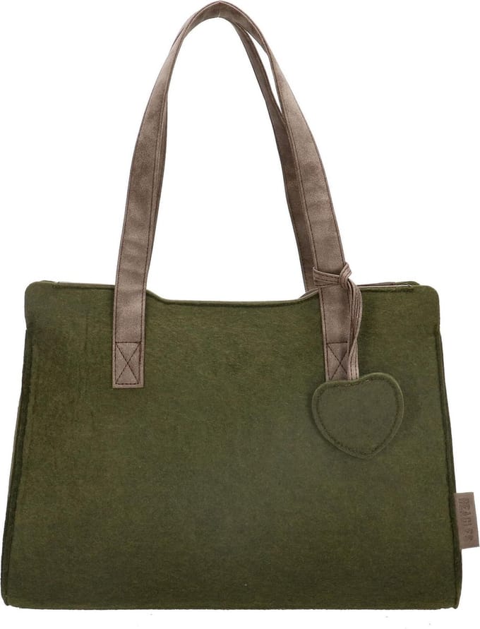 Beagles Vilten Schoudertas Shopper Medium Vilt Olijf Groen