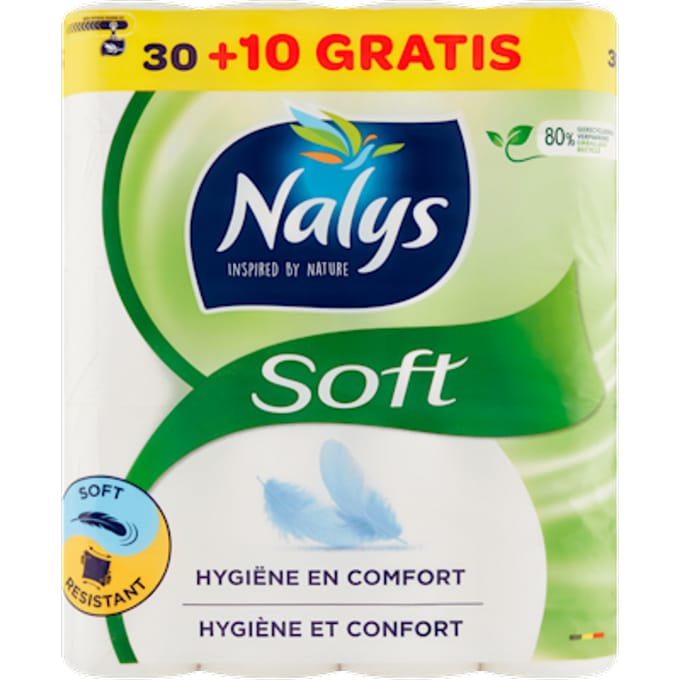 Nalys Soft Toiletpapier - 40 rollen - Wit (2-laags) - Voordeelverpakking