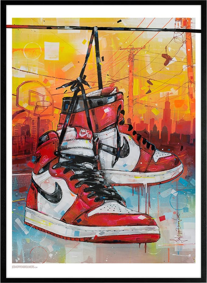 Sneaker print powerlines Chicago 51x71 cm *ingelijst & gesigneerd