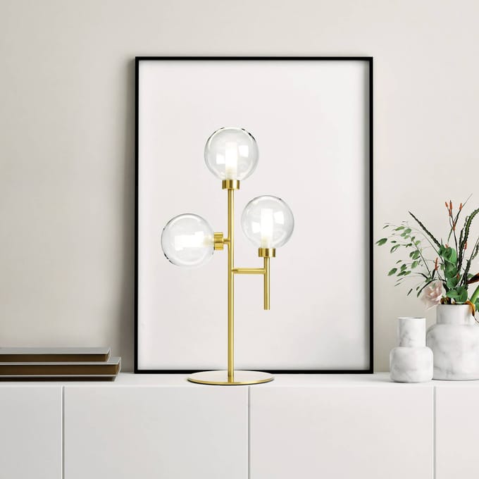 miloox by Sforzin Dom tafellamp, 3-lamps, helder/goud, hoogte 55 cm, glas