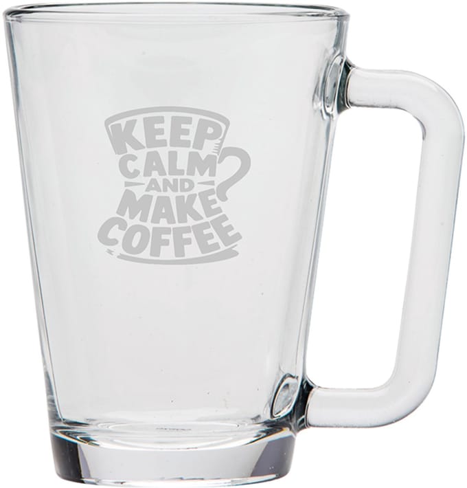 Gegraveerde Koffieglas 26cl Keep calm and make coffee