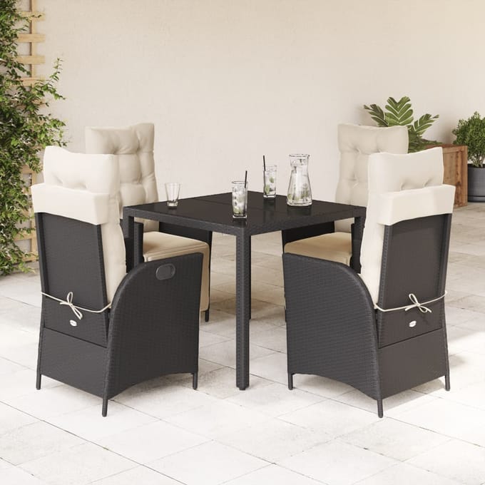 vidaXL - 5-delige - Tuinset - met - kussens - poly - rattan - zwart