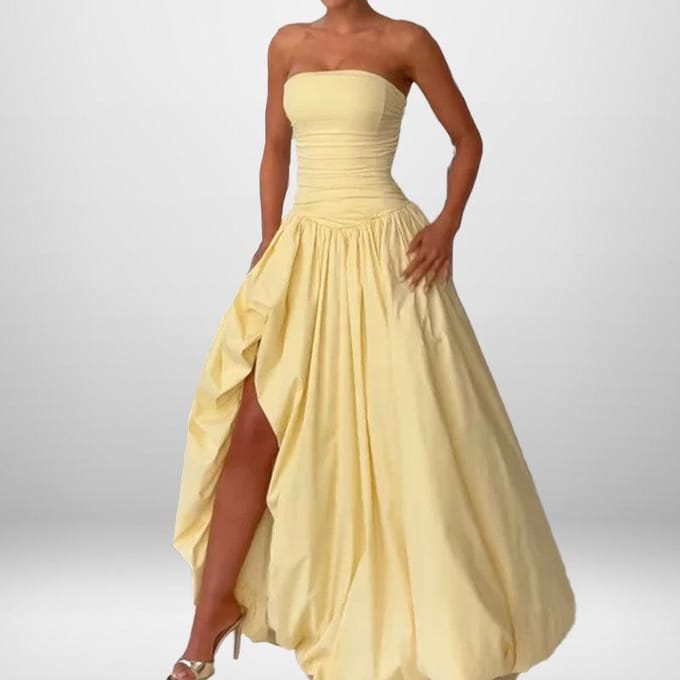 Nouvelle Robe d'Été pour Femmes Sans Bretelles à Lacets Sans Bretelles à Lacets Couleur Unie Tempérament Mode 2XL jaune