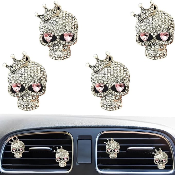 Auto Luchtverfrisser - Ventilatie Clip - Auto Interieur - Schedel Design - 4 stuks - Wit