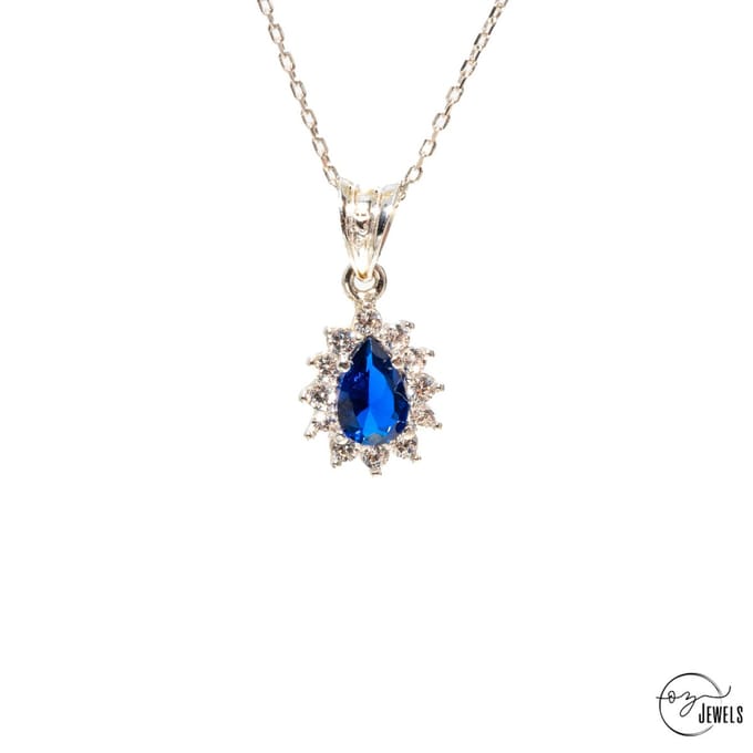 OZ Jewels – SaffierDruppel Ketting – Zilver – Blauw – Dames