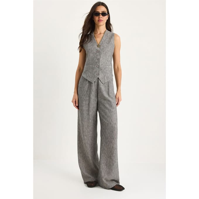 V-hals Vest en Wijde Pantalon Twee-delige Coord Set