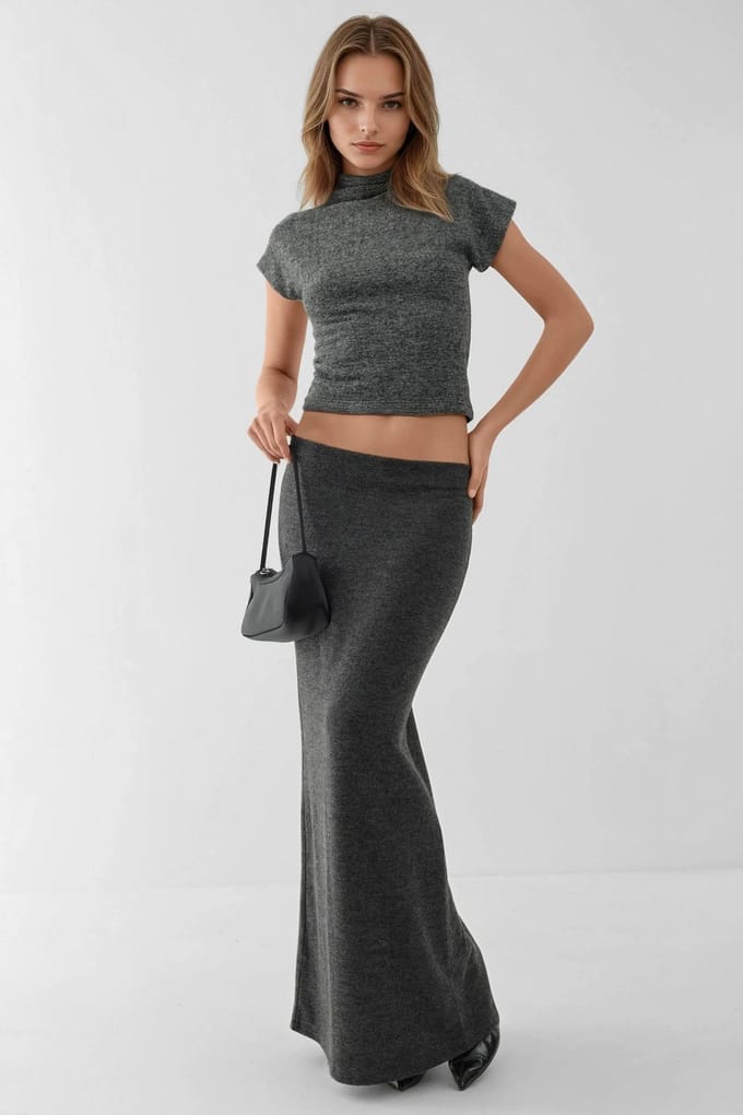 Elastische Taille Zachte Textuur Rok met Splits