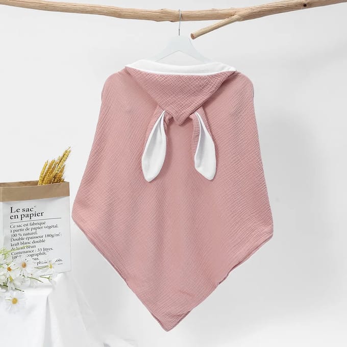 Bo & Mila Badcape met Oren - Baby - Roze - 75x75cm - Hydrofiel - Capuchon - Badponcho
