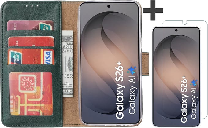 Hoesje met Screenprotector Geschikt voor Samsung Galaxy S26 Plus – Arara bookcase met pasjeshouder - Groen
