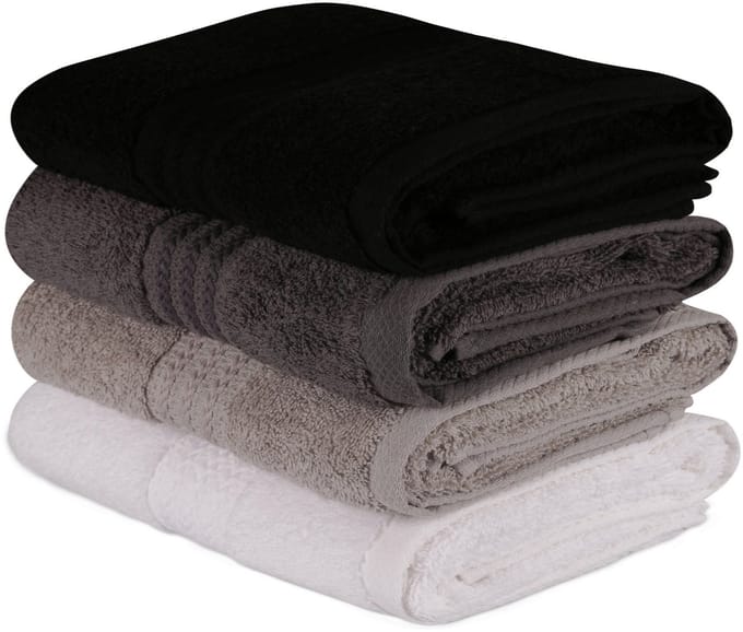 Ensemble de 4 serviettes a main - 50 x 90 cm - Blanc, Gris, Anthracite, Noir